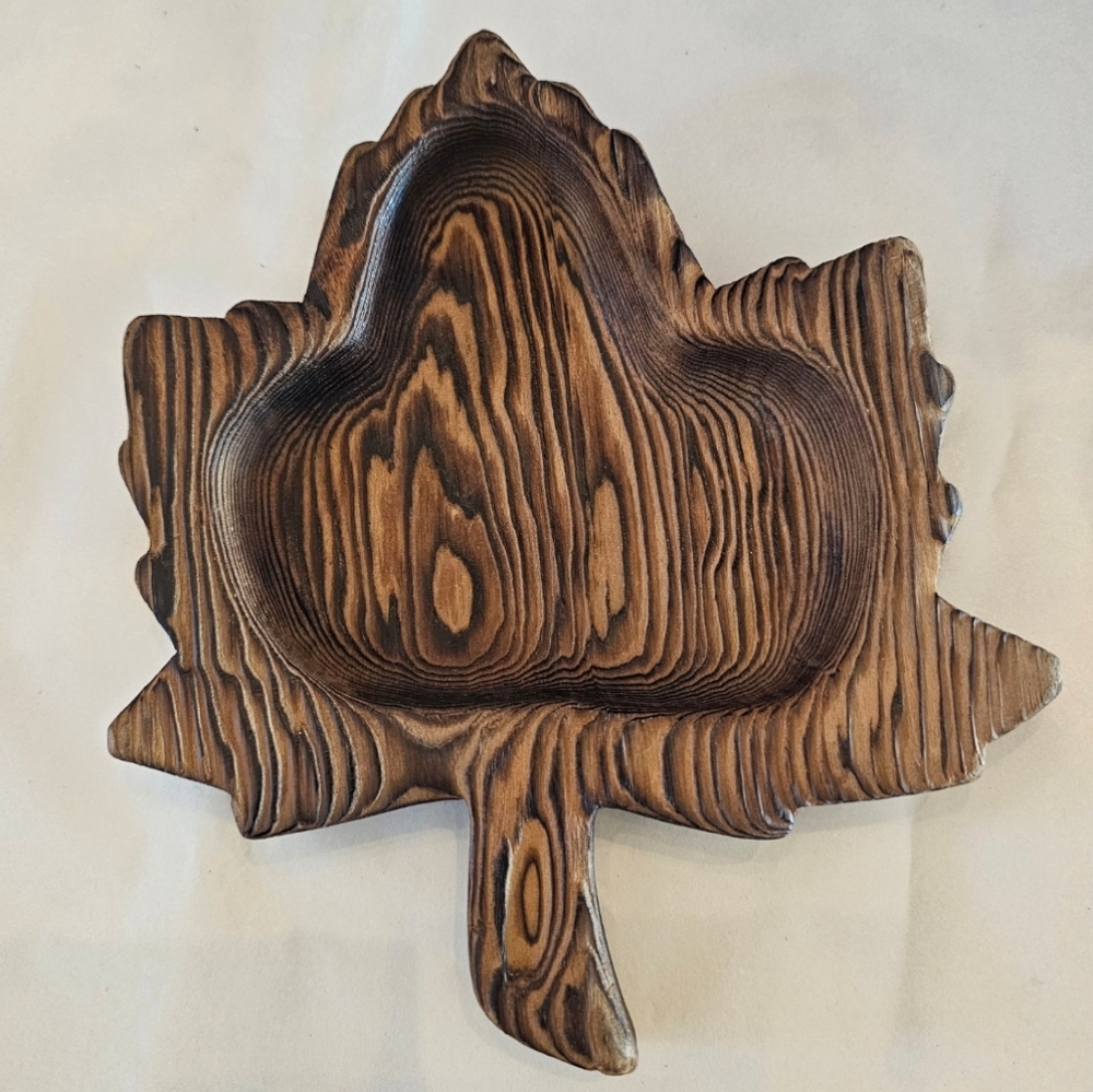 Hand-Carved Wooden Leaf Tray Rustic Farmhouse Cabin Decor Artisan Wood Bowl